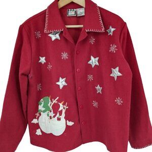 Take Two Wool Winter Red Christmas Blazer Jacket Size M Long Sleeve Button Up